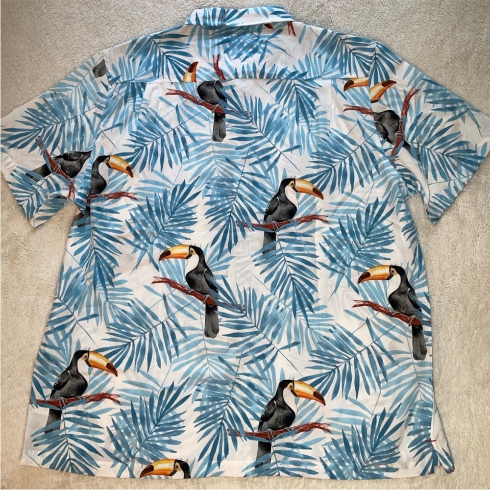 Havana Jim Tropical Blue Toucan Print Men's Button Down Shirt - Picture 4 of 4